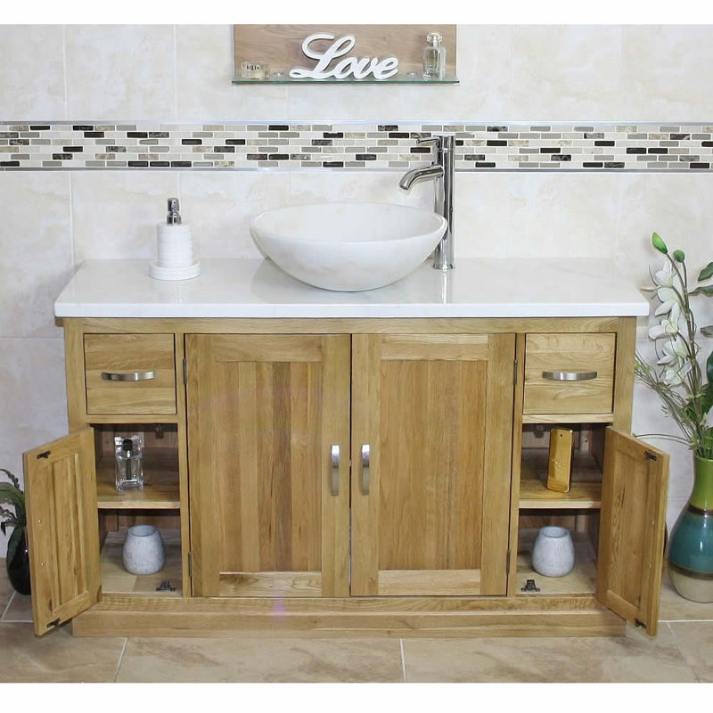 Decastro 1230mm Single Bathroom Vanity with Vessel Stone Basin, White