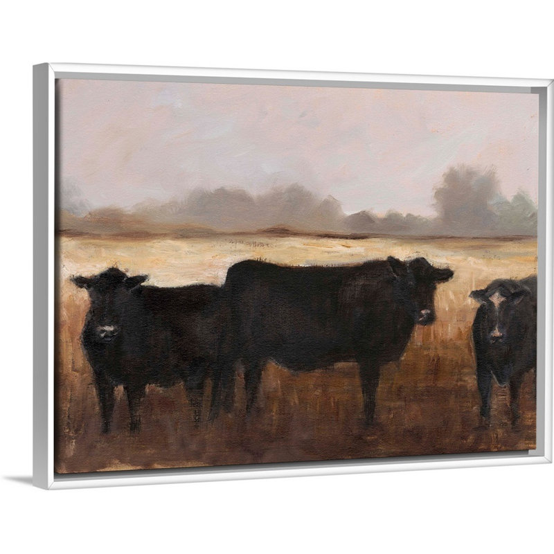 «Black Cows I», art mural sur toile, H 32 po x l 42 po x P 2 po, Toile avec cadre blanc