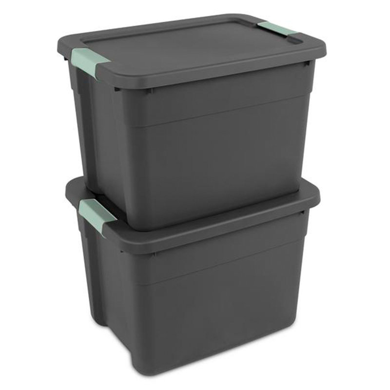 Sterilite 12Pk Latch Tote, Stackable Plastic Storage Container, 12Gal,Gray/Green