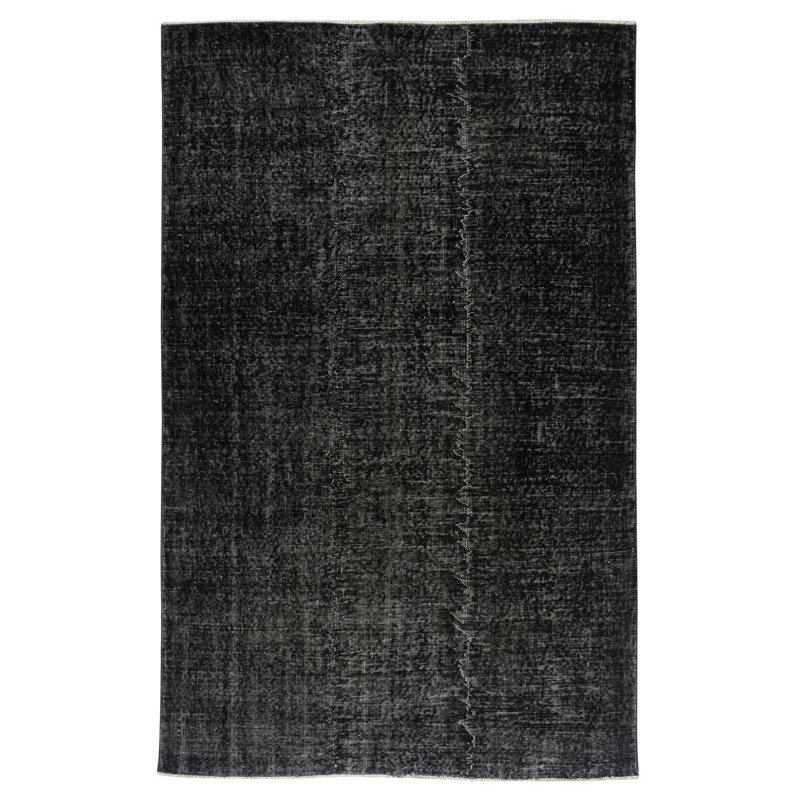 Tapis turc en laine fait à la main 5,7 x 9 pi. Tapis noir rétro surteint pour maison moderne