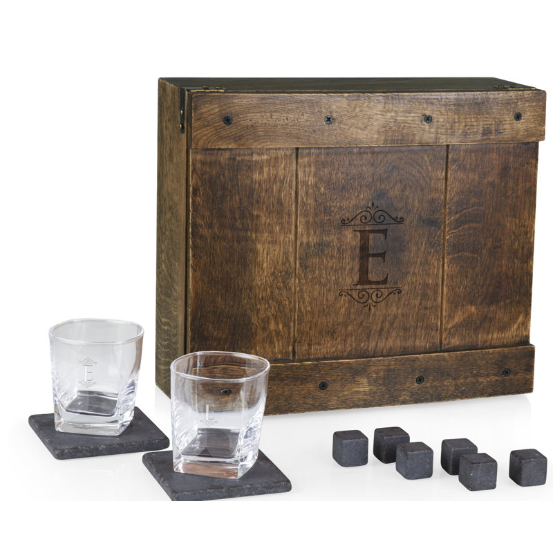 Monogram Whiskey Oak Box, ensemble de 2 verres à whisky et pierres Espen, E