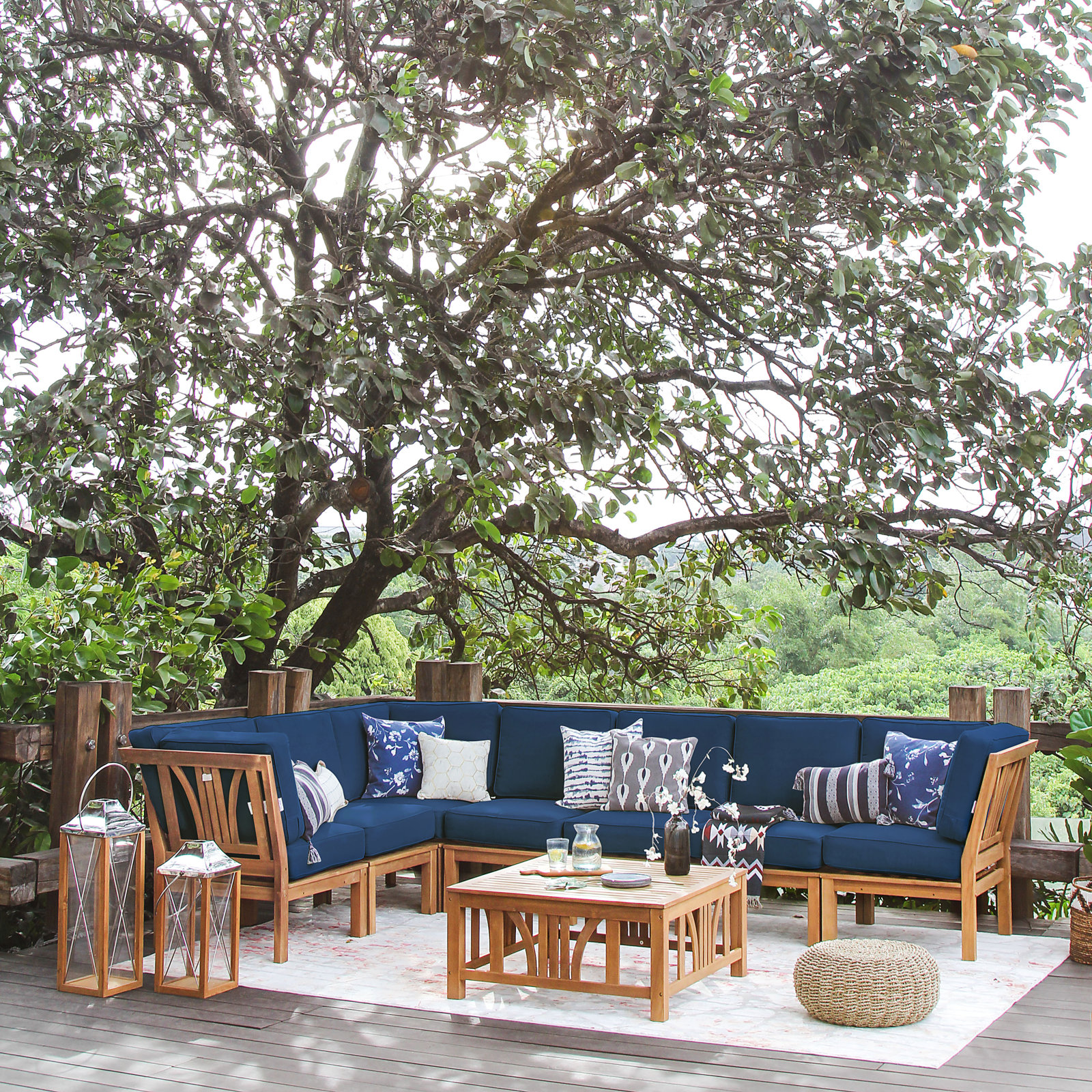 Brunswick 6-Person Teak Patio Seating Group, Navy Performance Olefin