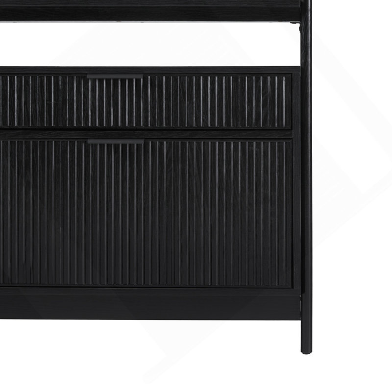 Bibliothèque transitionnelle large Reeded avec tiroirs sur le fond - noir