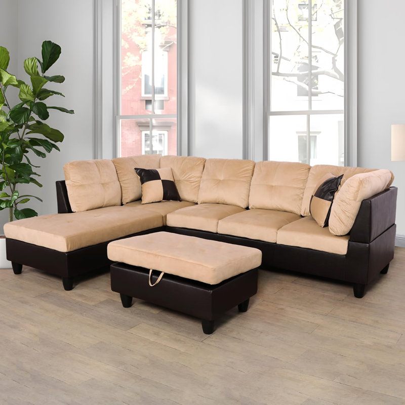3-piece Lint Sectional Sofa, Left Hand Facing