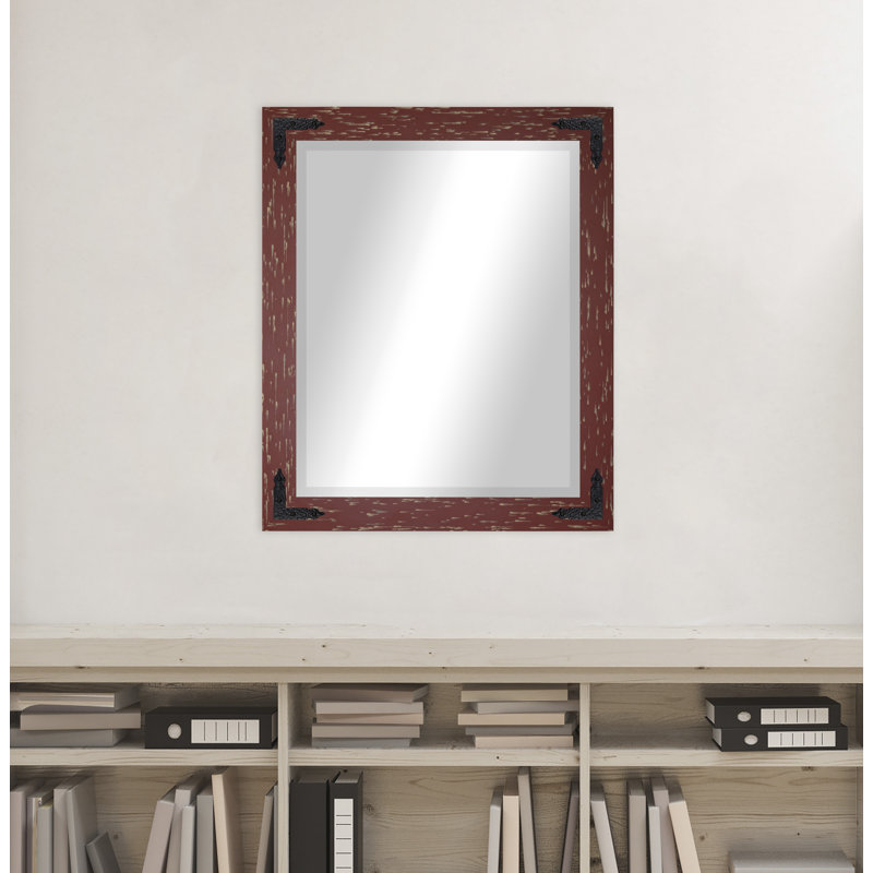 Tuohy Solid Wood Flat Wall Mirror, 38"  x 32" , Brick Red