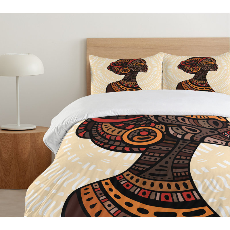 Queen Size Multicolor Microfiber African Art Duvet Cover Set