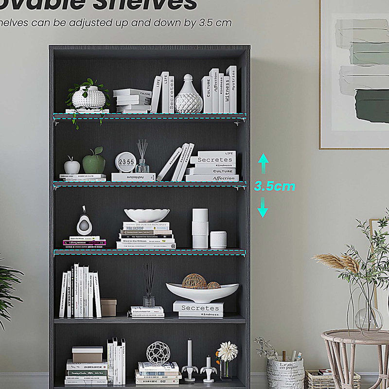 Bibliothèque 5 niveaux, Grey, (5 tablettes) H 59,8 po x l 33 po x P 11,6 po