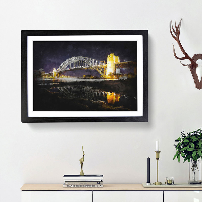 Sydney Harbour Bridge Australia - Picture Frame Painting Print, 33cm H x 45cm W x 2cm D, Black Framed