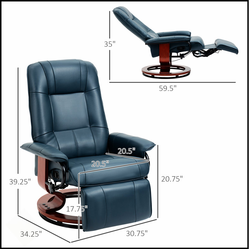 Fauteuil inclinable manuel en similicuir avec base pivotante en bois, parfait pour le confort et le style dans les espaces compacts.