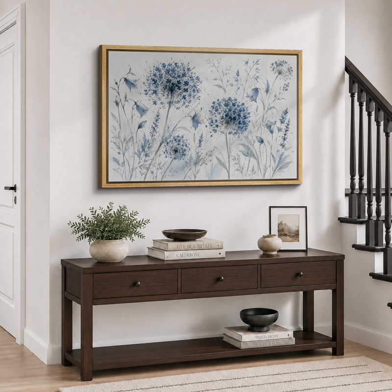 Œuvres botaniques bleues sur fond blanc, H 24 po x l 36 po x P 1,5 po, Cadre naturel