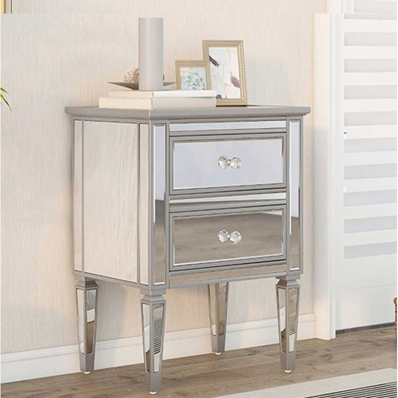 Commode 2 tiroirs en bois massif avec miroir Espejo