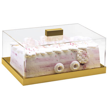 Micaella Acrylic Cake Stand Serving Tray Wedding Party Dessert Plate with Lid Mercer41 Color: Clear/Golden