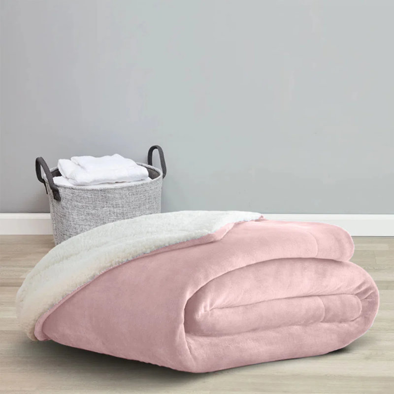 Reversible Soft Sherpa Fleece Fur Thick Dual Sided Blanket Throw, 230cm x 270cm, Pink