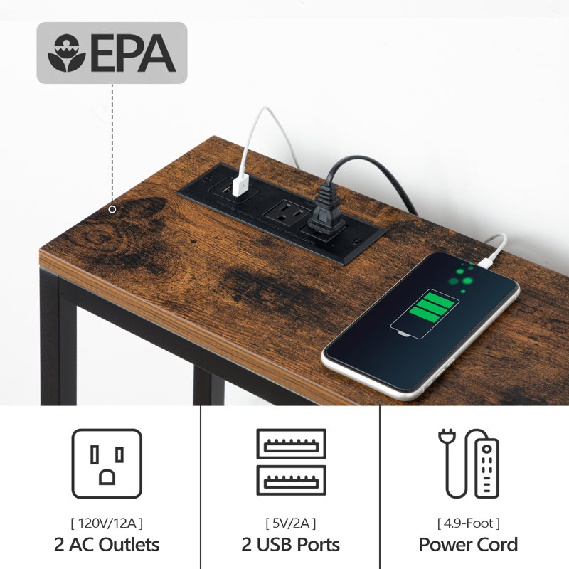 Console avec prise de courant derrière le canapé, table d'entrée étroite, H 31,7 po x l 55,1 po x P 7,9 po, Brun rustique