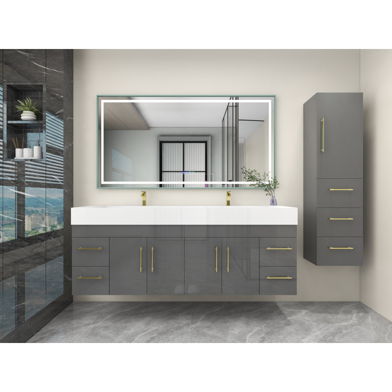 Ensemble de meuble-lavabo double 72 po, Gris ultrabrillant