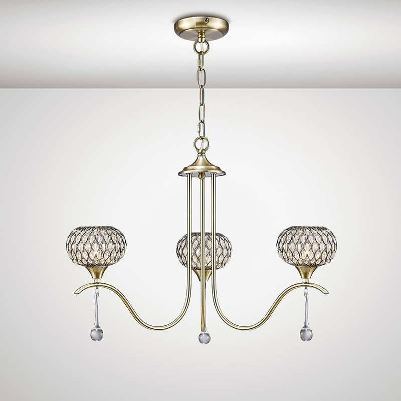 3 - Light Shaded Chandelier, Antique Brass