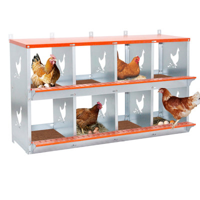 Nichoir mural en acier galvanisé ventilé orange pour canards, avec 8 niveaux de ventilation, présentant une collecte d'œufs facile et un tapis en noix de coco.