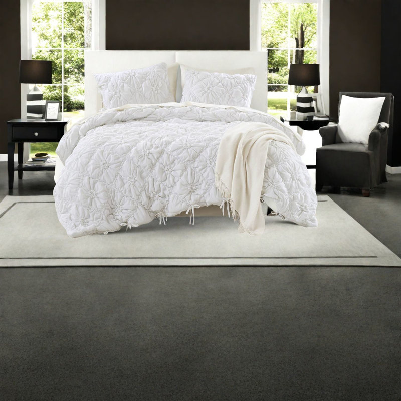 Ensembles de literie en microfibre blanc douillet, motif floral