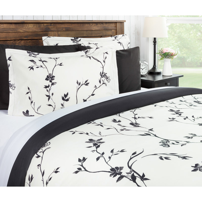 Ensemble de housse réversible pour couette, Housse simple et 1 taie décorative, Noir