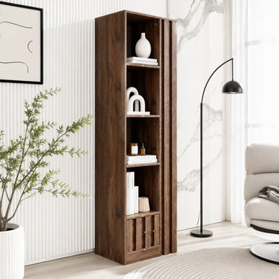 Bibliothèque étroite à 5 niveaux avec tiroir caché, étagère de rangement en bois
