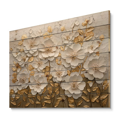 Cream And Golden Rhododendron S Radiant Glow I - Rhododendron Wood Wall Decor - On Natural Pine Wood