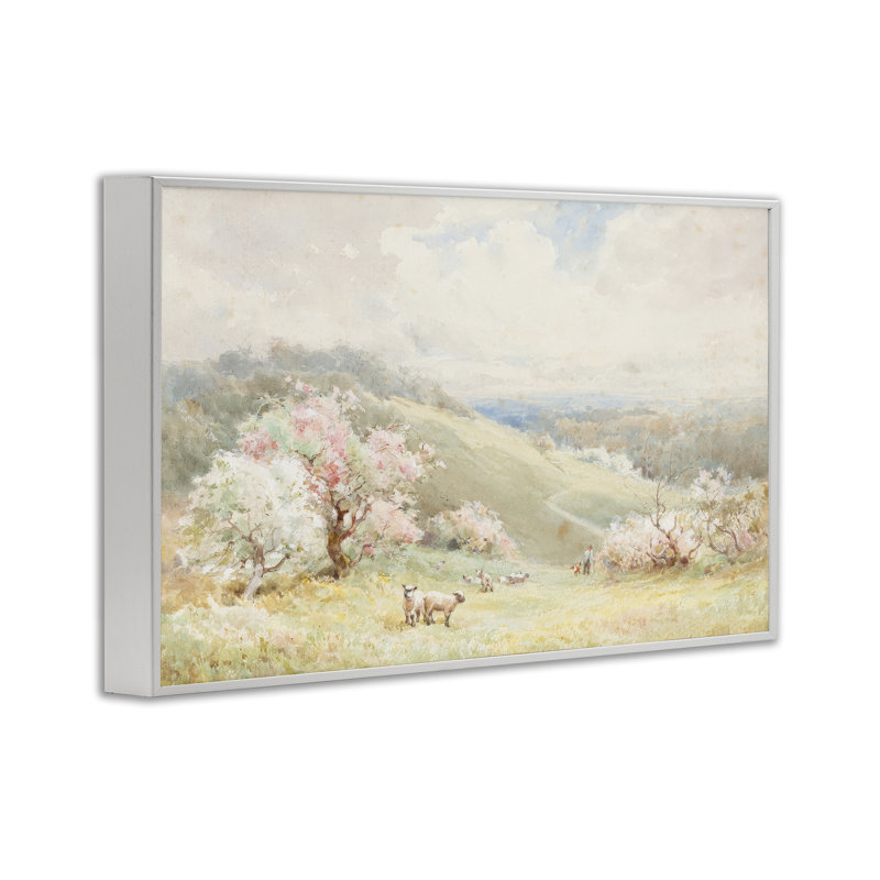 «Lambs Strolling Pastel Countryside», giclée encadrée, design par Lux + Me Designs, H 16 po x l 24 po