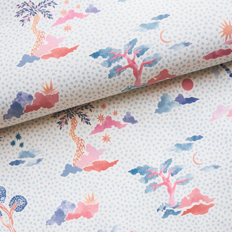 Papier peint Schumacher x Happy Menocal Valletta, Ciel / rose