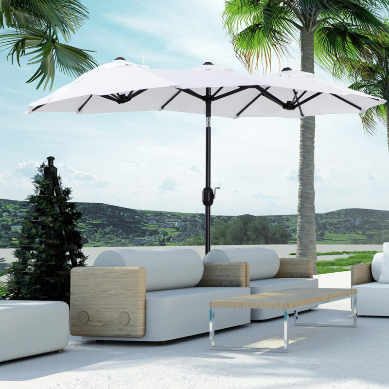 Parasol de terrasse extérieur avec mécanisme d'inclinaison, Blanc