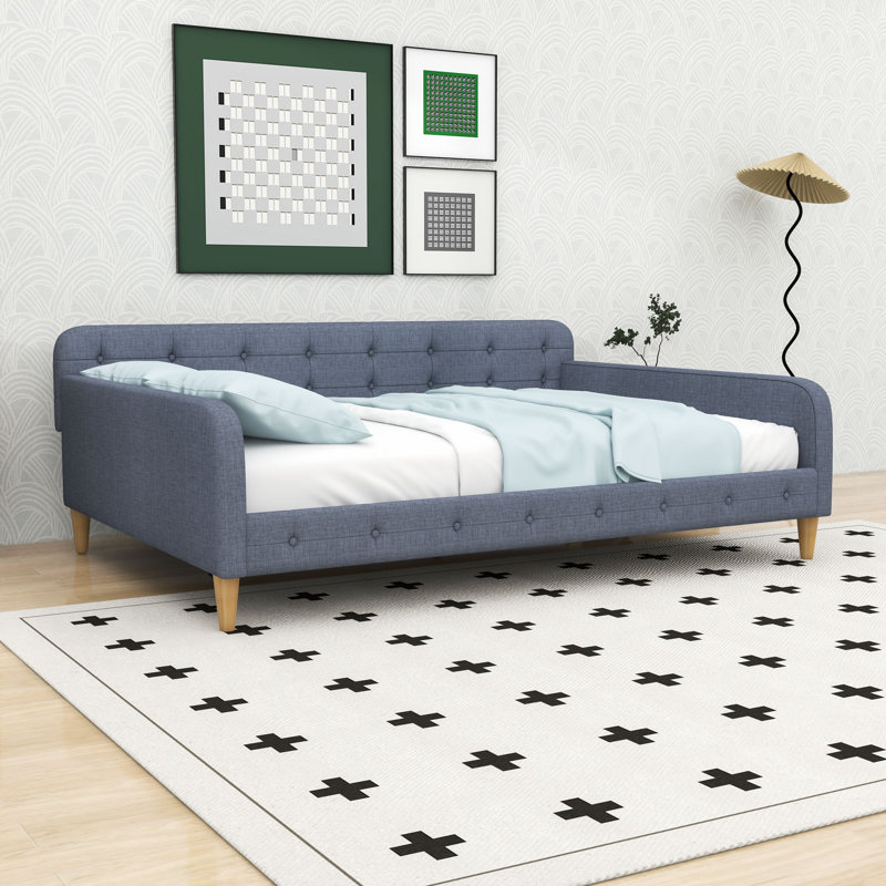 Upholstered Daybed with Button-Tufted Design, Gray, Queen