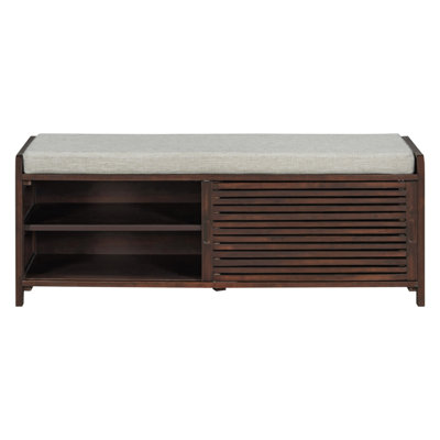 TREXM Shoe Bench With Storage And Cushion, Distressed Shutter Storage Bench With Retro Charm For Living Room, Entryway