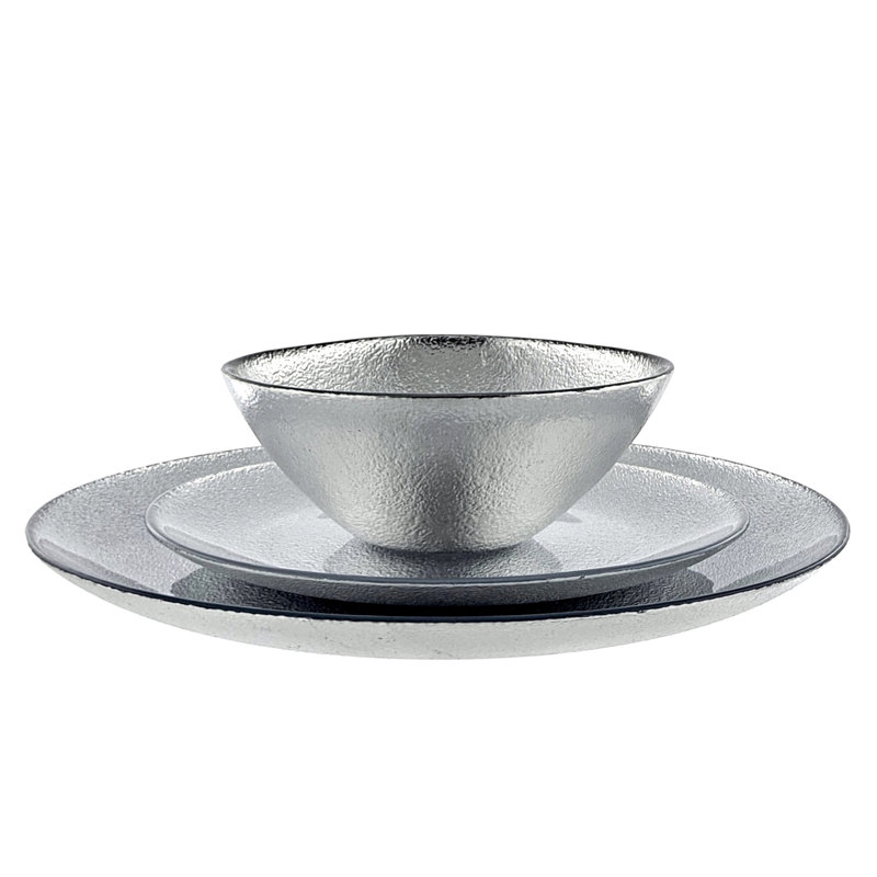 Handmade Glass Dinnerware Set 12 Piece - Service for 4, Silver