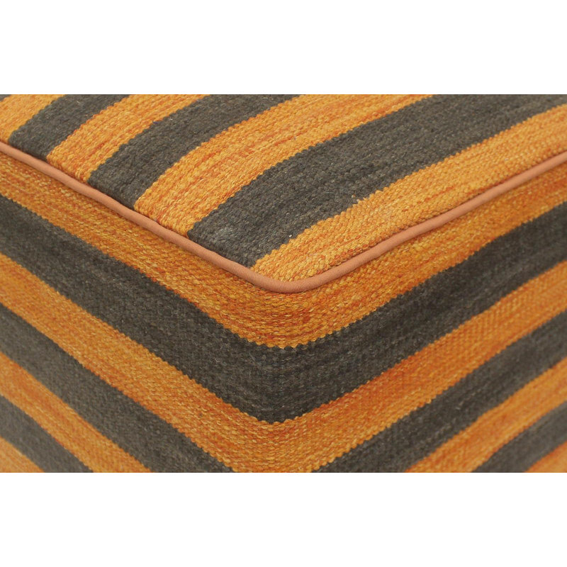 Repose-pieds standard carré de 15 po de largeur Aprea, Orange clair / laine noire