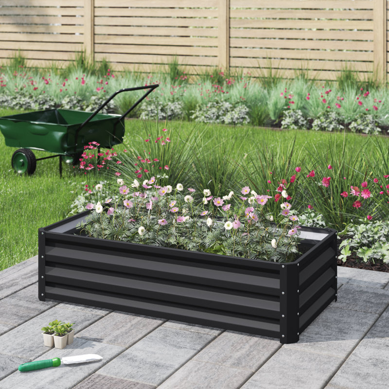 Lit de jardin surélevé en métal Evelin, 1, H 12 po x l 48 po x P 24 po, Gris
