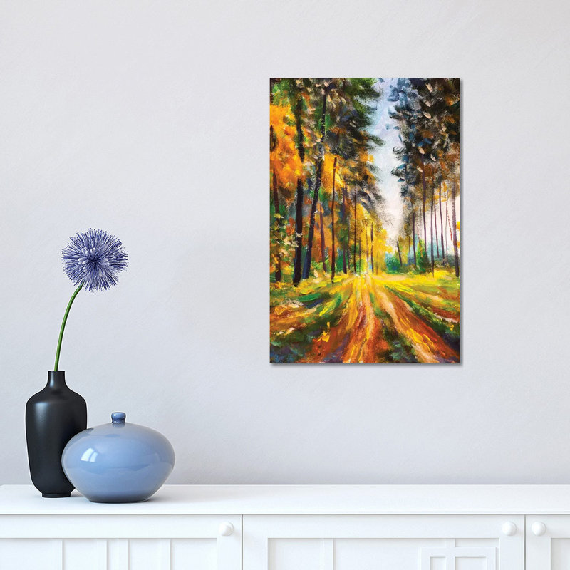 Autumn Spring Forest In Morning Sunlight by Valery Rybakow - Painting on Canvas, 101.6 cm H x 66.04 cm W x 1.91 cm D
