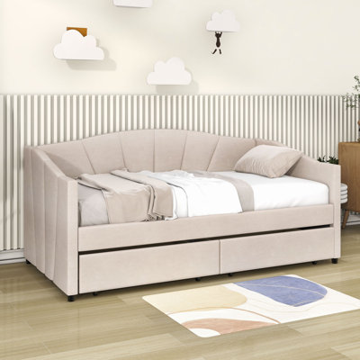Torkelson Twin Size Velvet Upholstered Daybed with Two Drawers and Slats by Rosdorf Park