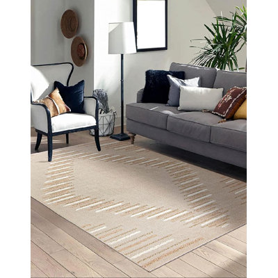 Tapis beige rectangulaire en jute / sisal de couleur unie tissé à la machine Rectangle 5 pi x 7 pi