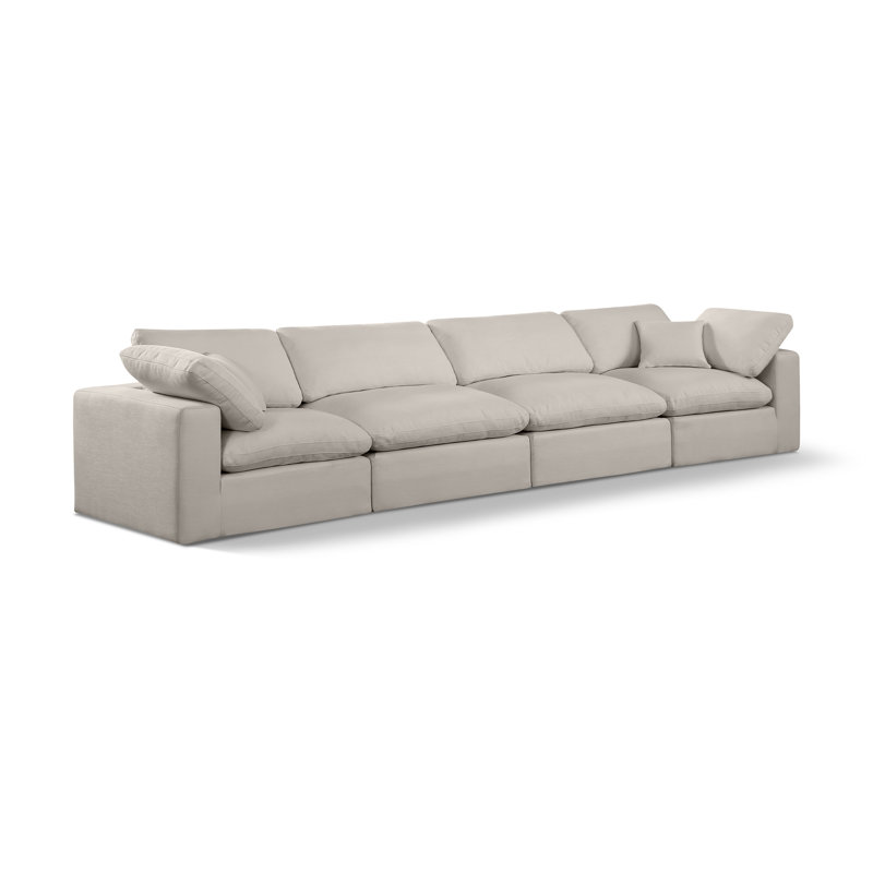 Canapé modulaire en lin 158 po Hollynd, Tissu beige texturé en lin