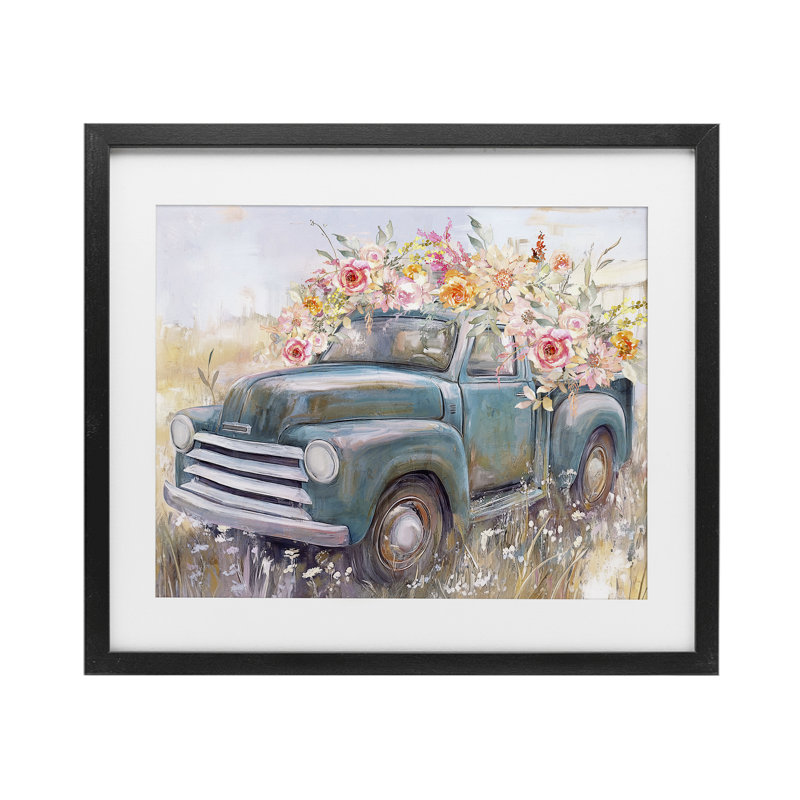«Country Cargo Flower Truck», impression sous verre encadrée par Nina Blue, Cadre noir minuit, H 17 po x l 21 po