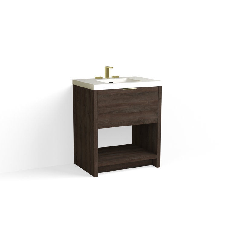 Vista 30" W Freestanding Single Bathroom Vanity, White Gloss, Single-Hole, White Nanomatte/Matte Black