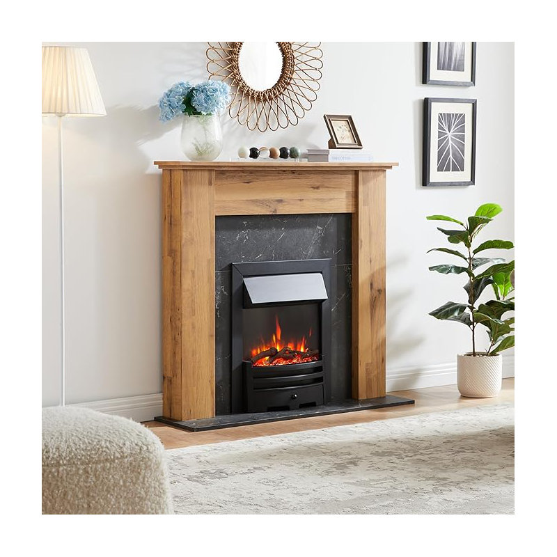 FLAMEKO Mantel Surround for Verona Insert Suitable for all 16" Electric Fireplace Inserts, Dark Bronx Oak & Black