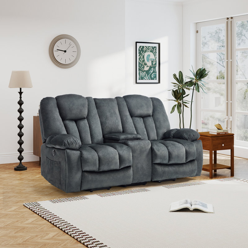 79.13'' Wide Modern Microfiber Power Reclining Loveseat With Lift Assist, Dual Hidden Cup Holders, Storage Console & USB Charging Ports