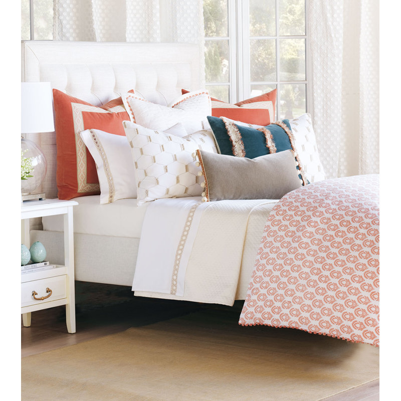 Montecito Egyptian Cotton Sateen Sheet Set, Full Sheet Set + 2 Pillowcase, White/Champagne