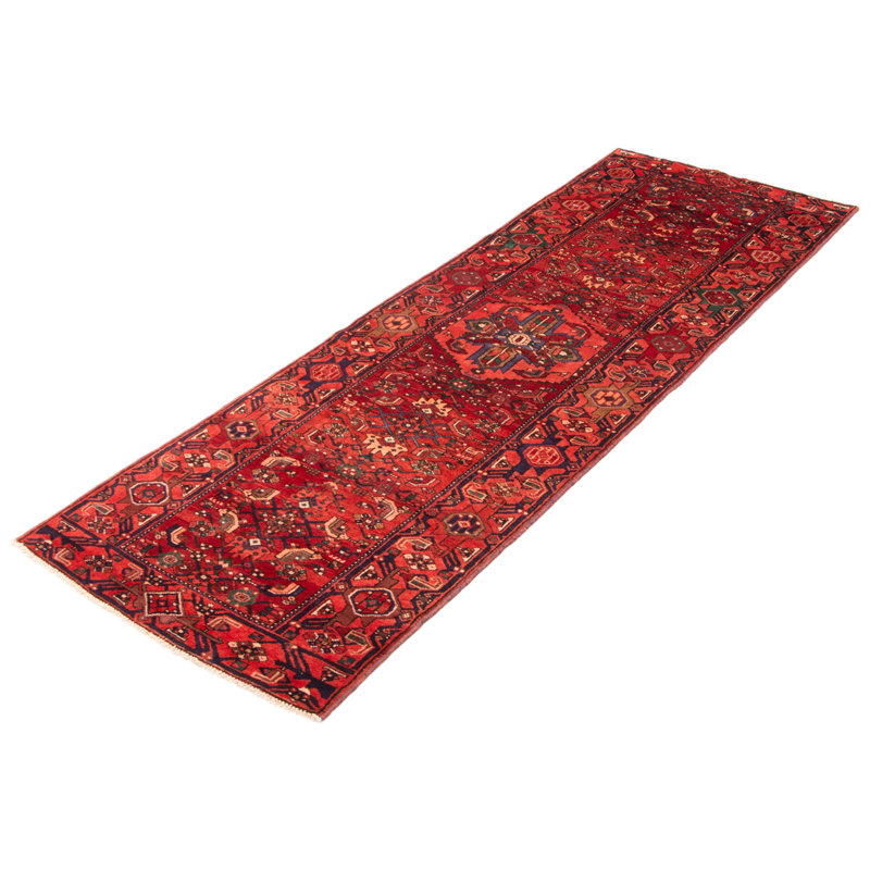 Tapis rouge en laine noué à la main 3 pi 5 po x 10 pi 6 po Andelz