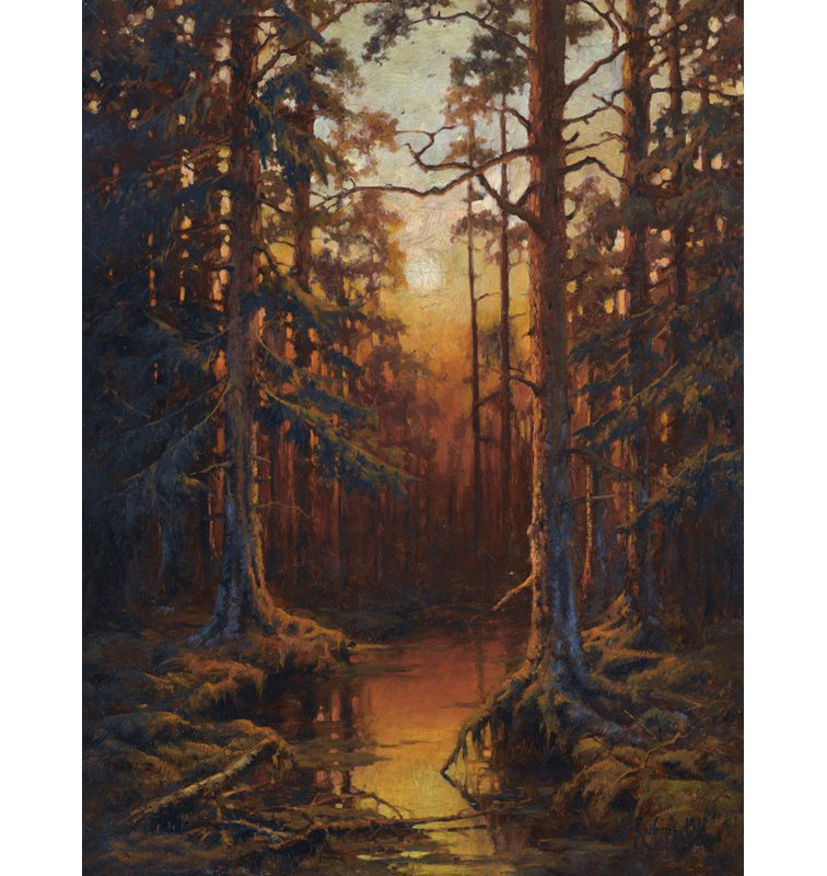 «Forest Sunset» par Julius Sergius Klever - Art mural sur toile tendue avec châssis, H 24 po x l 17 po