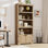 Bibliothèque à 5 niveaux, bibliothèque campagnarde haute de 69 po avec 2 portes et tablettes réglables - support de rangement ouvert de 31,5 po avec design antidérapant