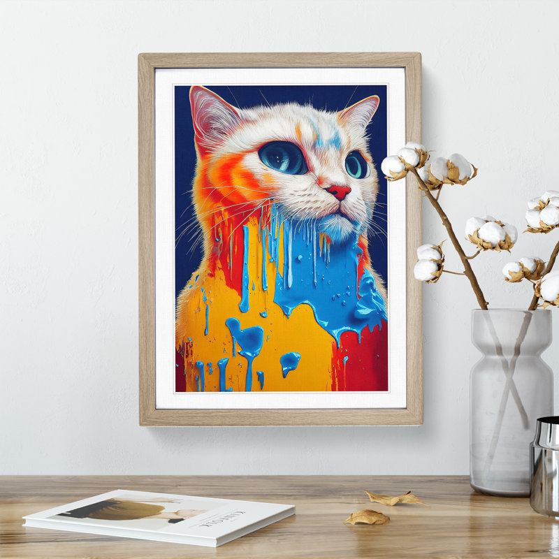 Cat in No.4 1 Piece Single Picture Frame Wall Art, 34cm H x 25cm W x 2cm D, Oak