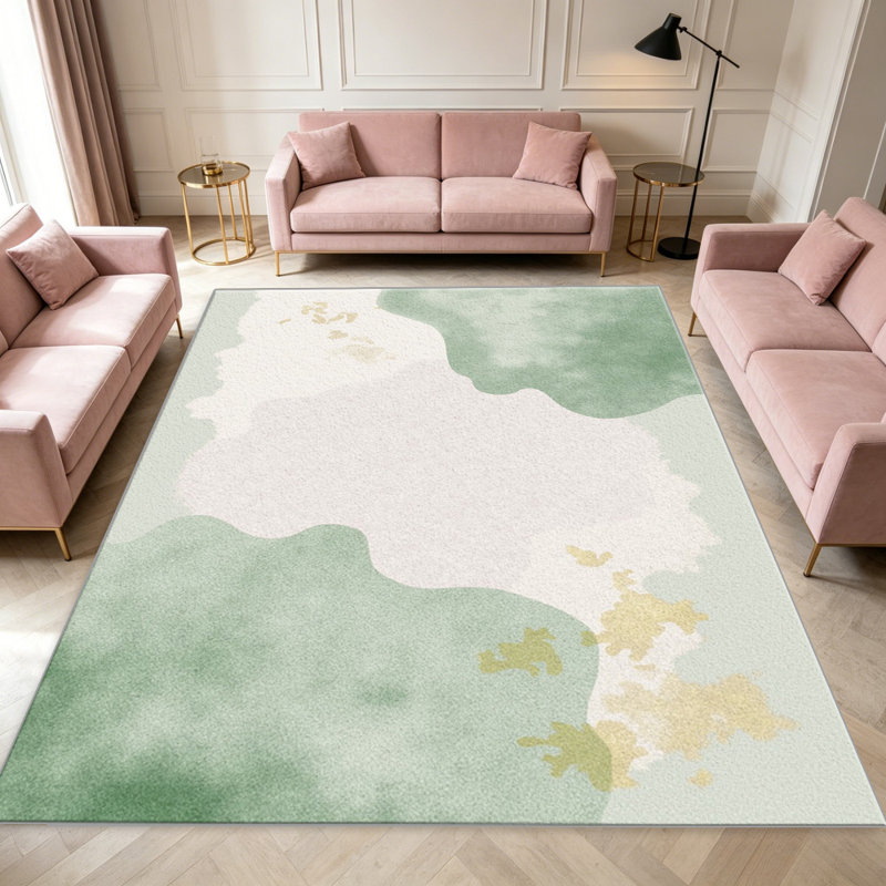 Abstract Watercolor Green carpet-easy to clean, machine-washable, soft and comfortable; suitable for door mats, kitchens, living rooms, bedrooms, corridors, and laundry areas. Easy to clean, durable carpet for home decoration.