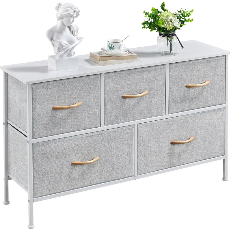 Adilyne Iron 100cm W 5 - Drawer Chest of Drawers, Light Grey