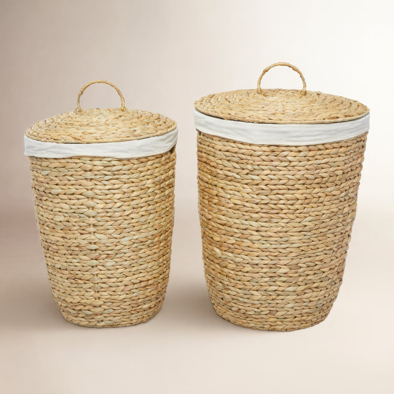 Seagrass Handmade Decorative and Functional Storage Basket with Liner and Matching Tops, Light Brown