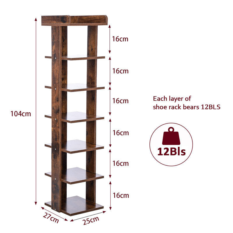 7 Pair Shoe Rack, Brown